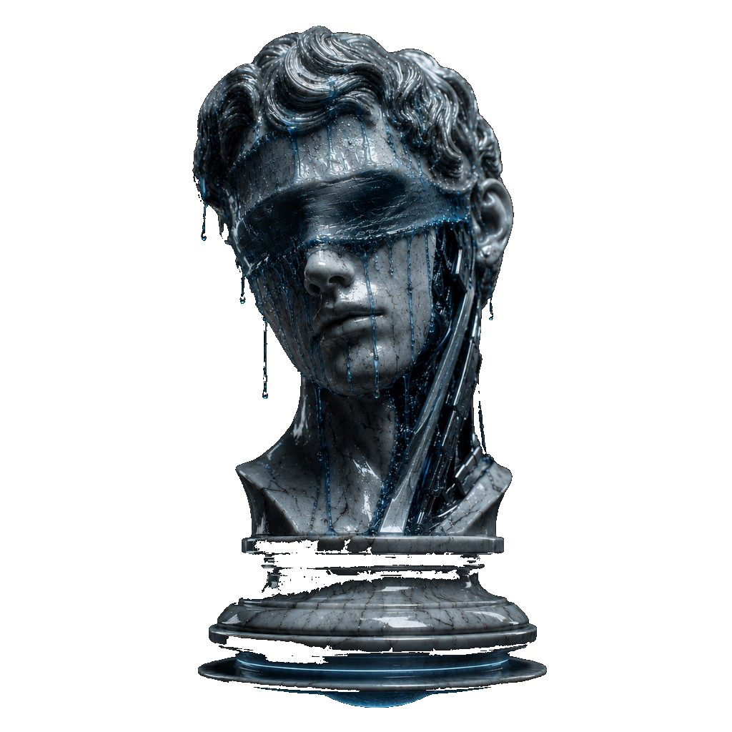 Brainfreezy — marble bust with blindfold and blue melt